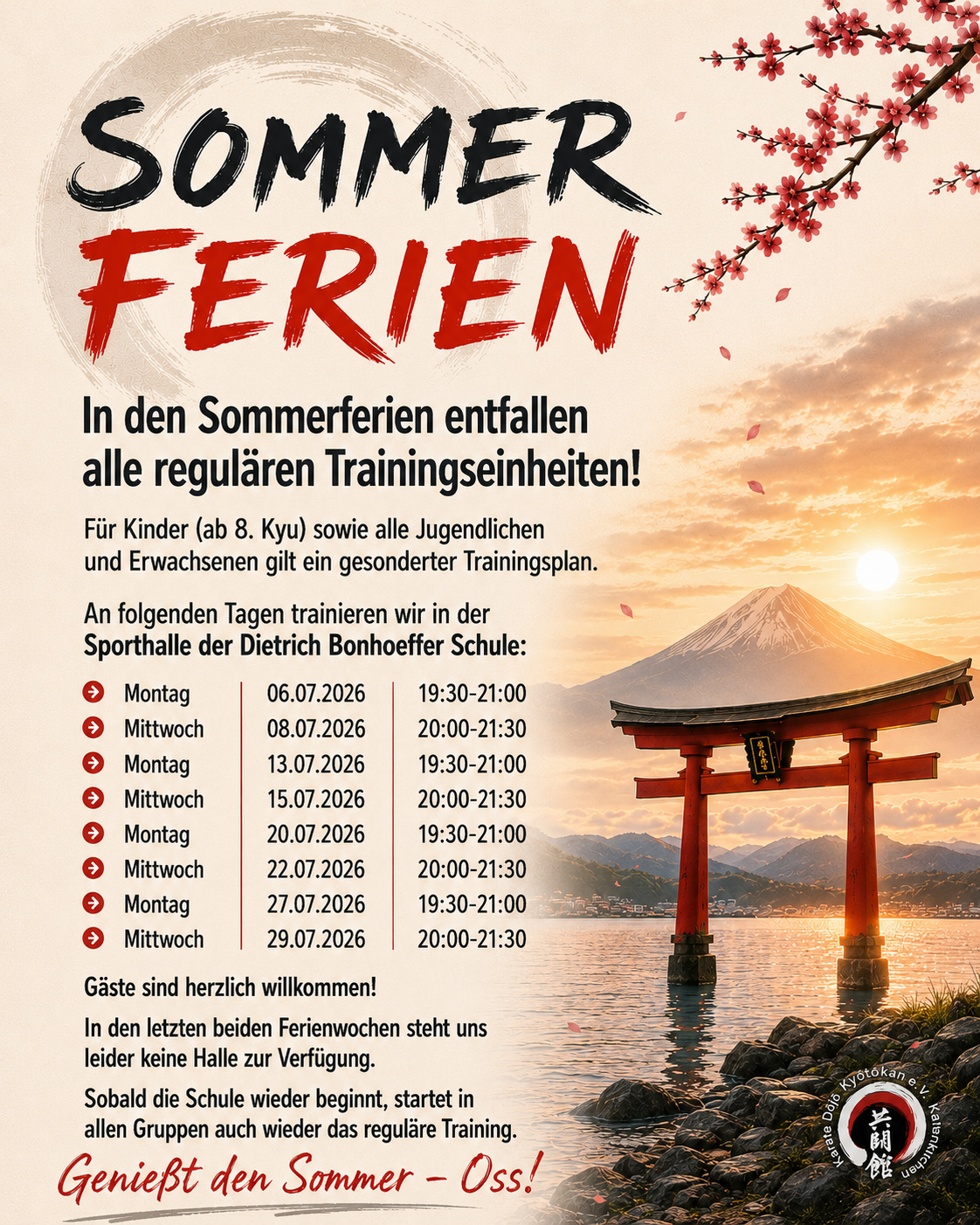 Trainingsplan Sommerferien 2026
